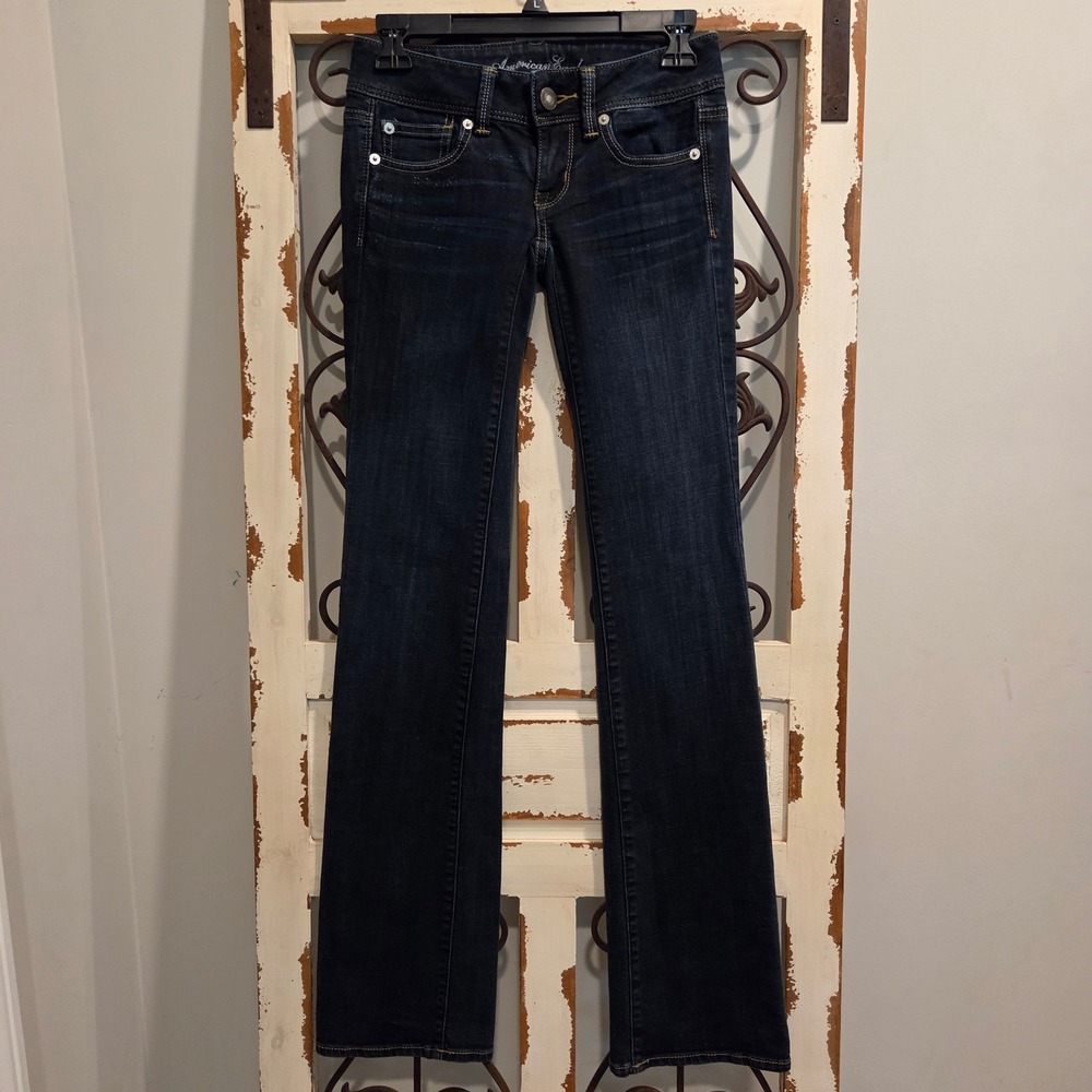 American Eagle Slim Boot Super Stretch Jeans Dark Wash 00 Long Low Rise Bootcut